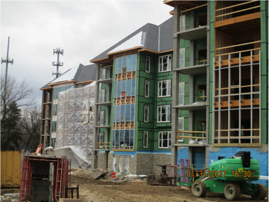 Exterior view of building with roof placed