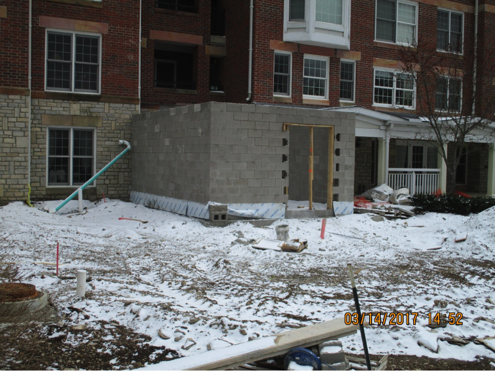Outside view of future bistro with snow on the ground