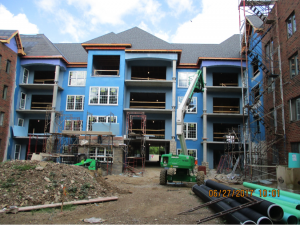 Construction at riverstone shows progress with windows installed