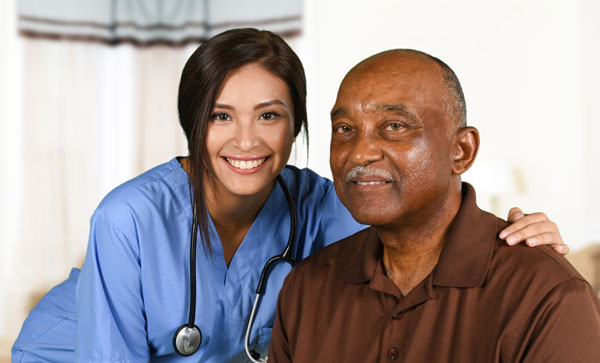 senior man with caregiver