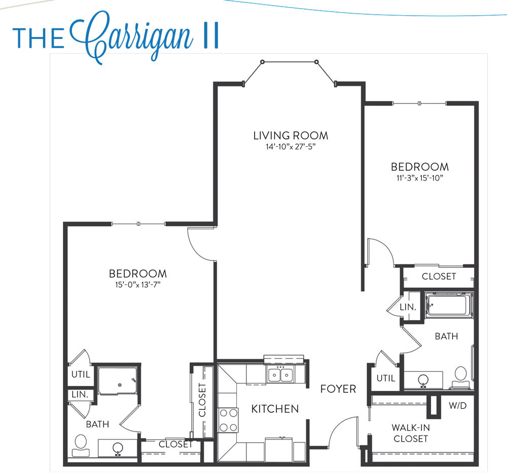 Floorplan for Carrigan 2 independent living apartment
