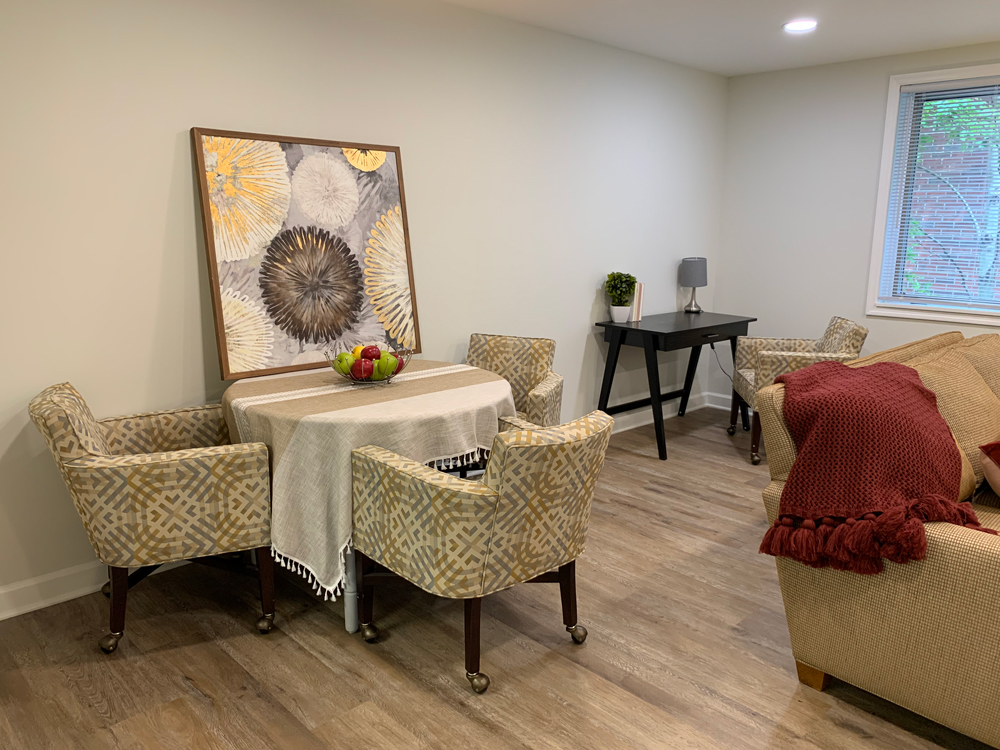 Open concept living room in The Brandon independent living apartment