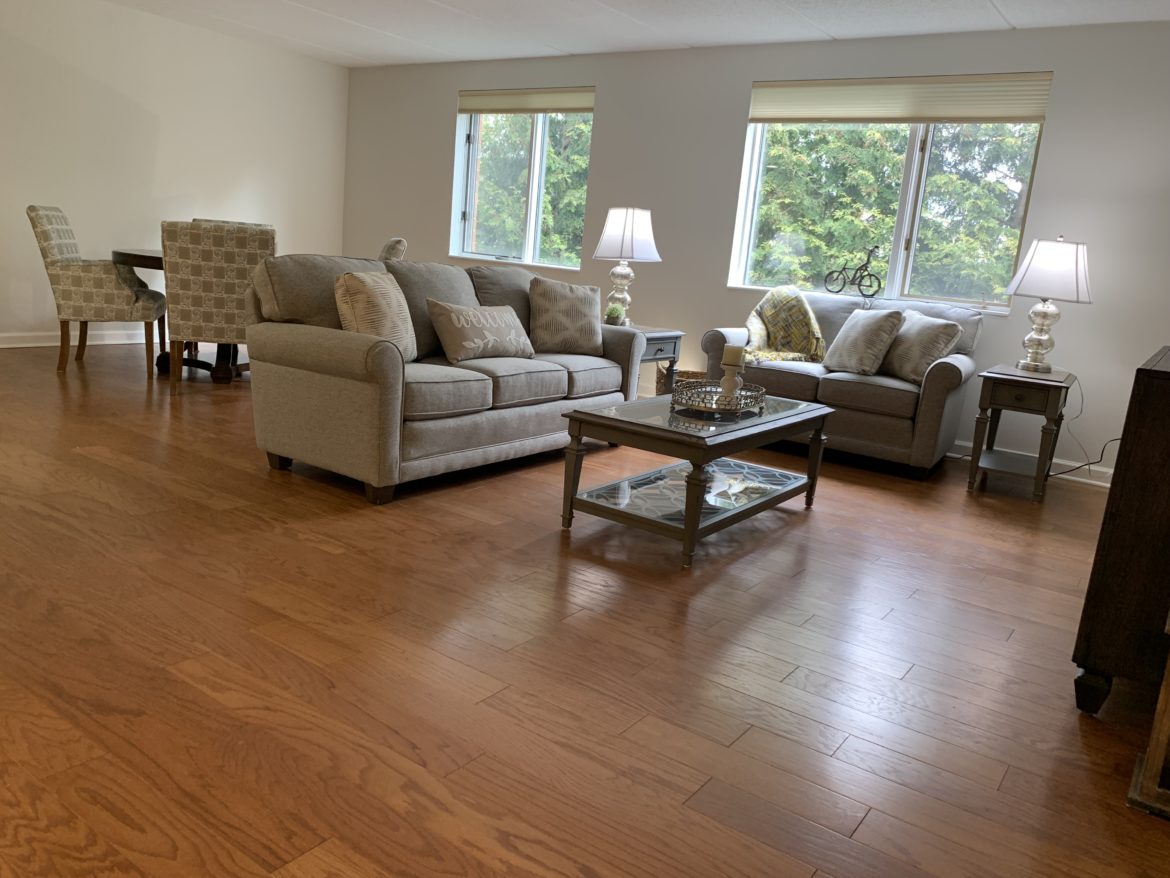 living room in the longford II independent living apartment