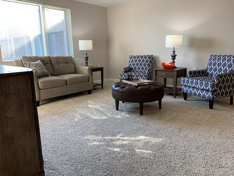 Living room of The Kelly independent living apartment