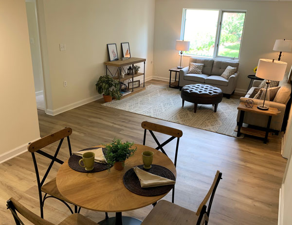 The Fitzgerald independent living apartment living room