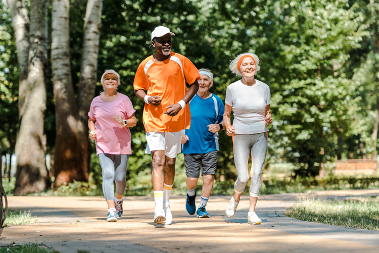 group of seniors walking outdoors