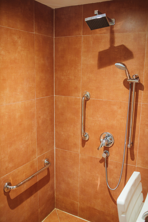 grab bars and a shower chair help prevent falls