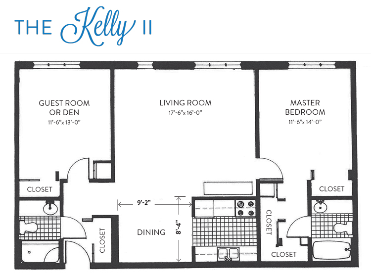 floorplan for the kelly senior living apartment in dublin ohio