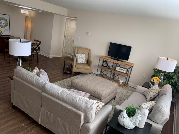 living room in The Kelly II independent living apartment