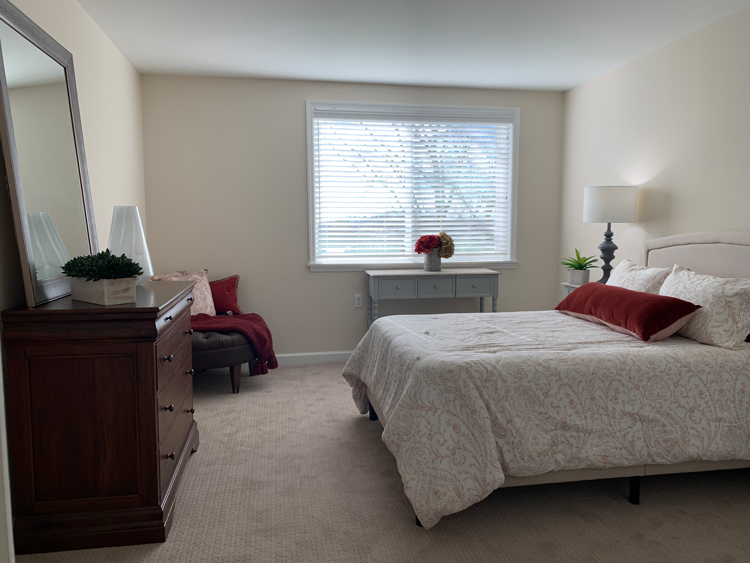 Primary bedroom in The Kelly II independent living apartment