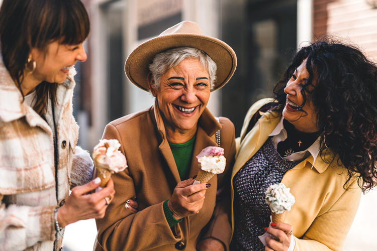 Senior ladies with ice cream cones