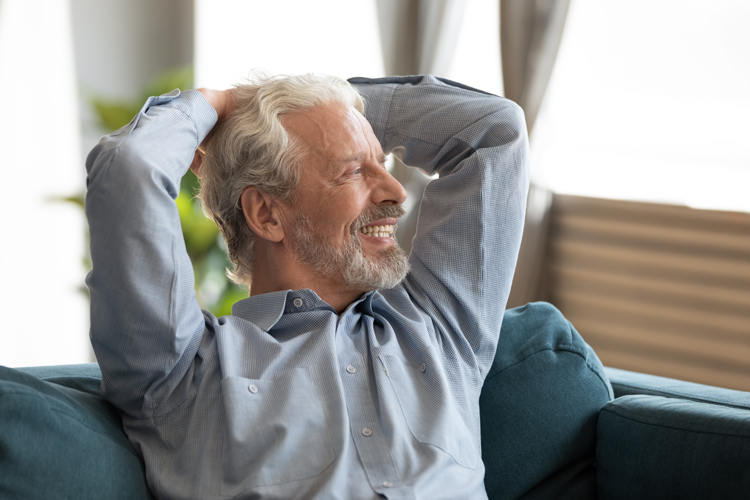 older man dreaming about his future senior lifestyle