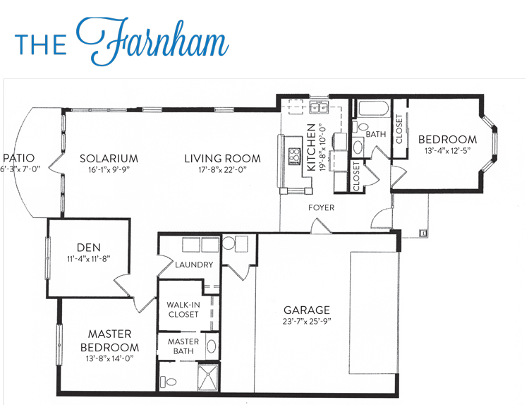The Farnham Independent Living Villa Floor Plan in the River Point Neighborhood of Friendship Village of Dublin