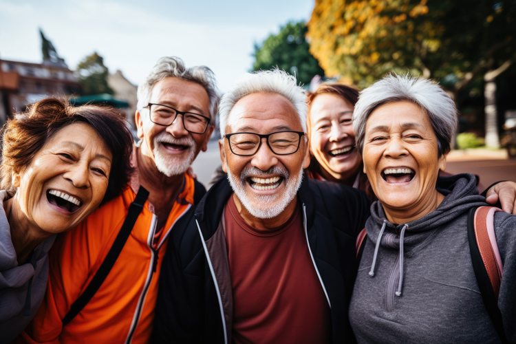 Group of happy Asian seniors