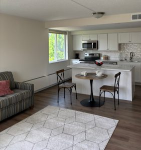 The open-concept kitchen in the Inverness Independent Living Apartment