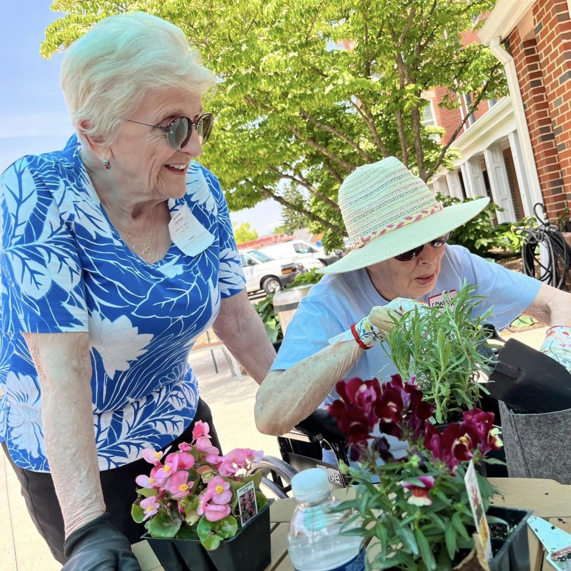 seniors volunteering in garden at Friendship Village of Dublin