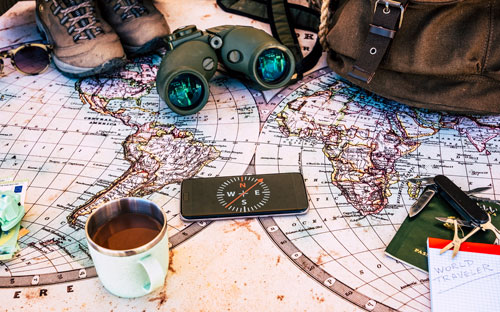 map and accessories show planning adventure