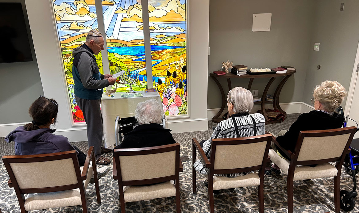 A menorah lighting ceremony at Friendship Village of Dublin