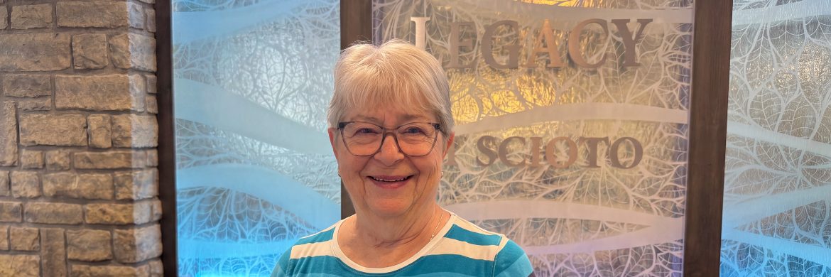 Resident Sandy W. in the Legacy Dining Room at Friendship Village of Dublin.